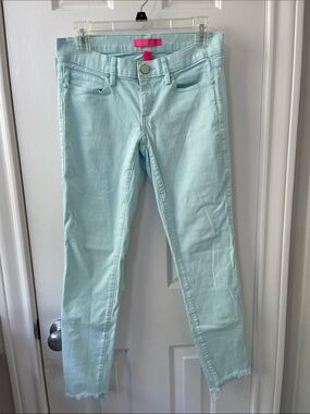 Lilly Pulitzer Mint Skinny Jeans with frayed bottom